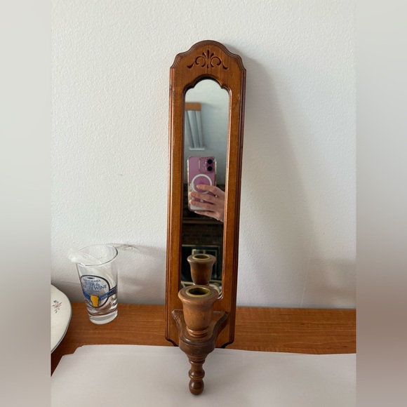 Vintage Wooden wall Sconce With Mirror Colonial Revival Rustic Farmhouse - Picture 1 of 2